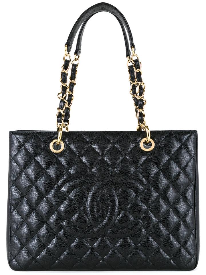 Chanel Vintage Quilted Cc Chain Tote Bag, Women's, Black