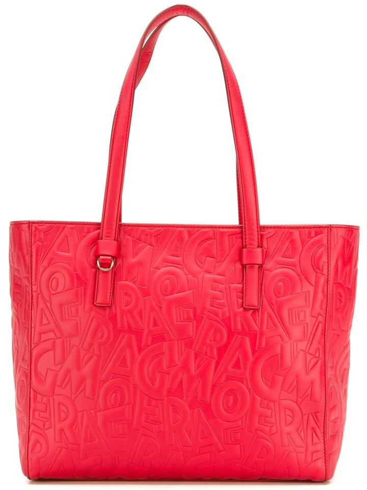 Salvatore Ferragamo Textured Tote Bag, Women's, Red, Lamb Skin