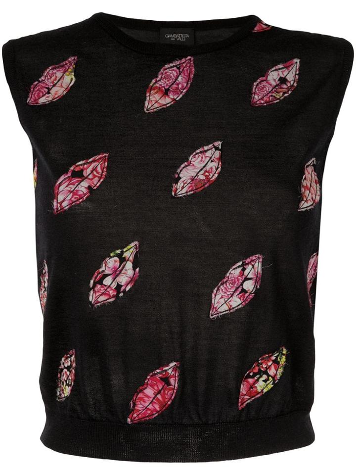 Giambattista Valli Lip Appliqué Top - Black