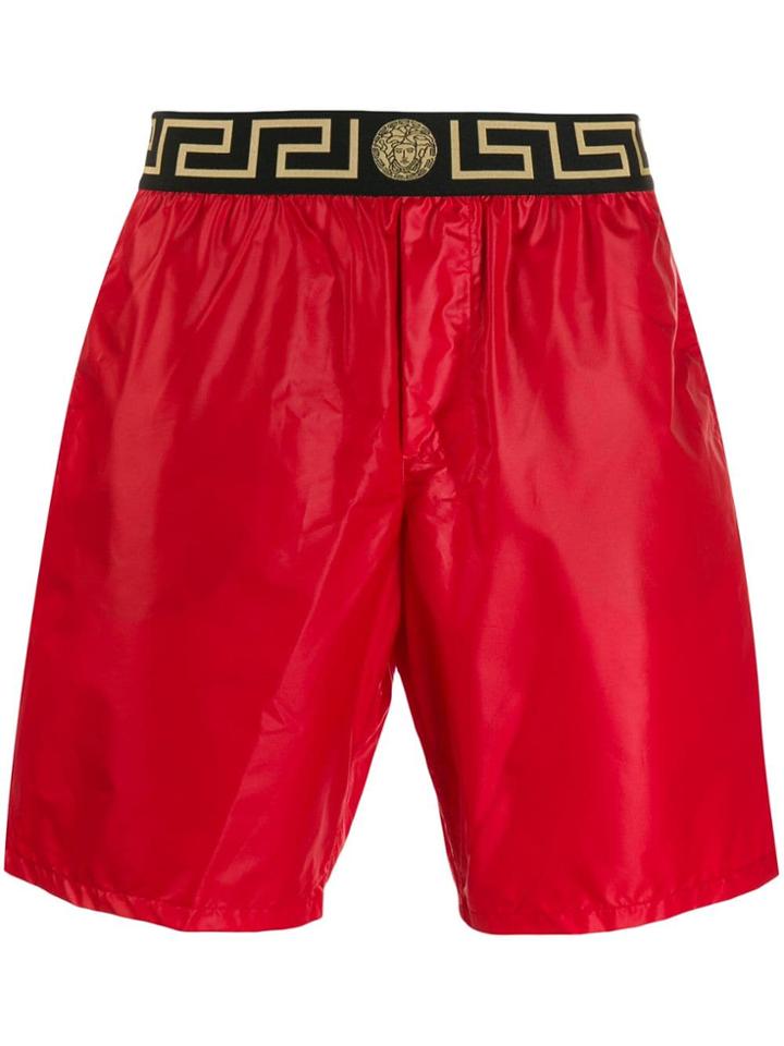 Versace Logo Elasticated Swim Shorts - Red