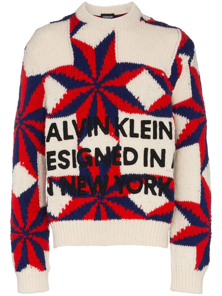 Calvin Klein 205w39nyc Star And Logo Wool Knit Sweater - White