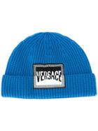 Versace Logo Patch Beanie - Blue