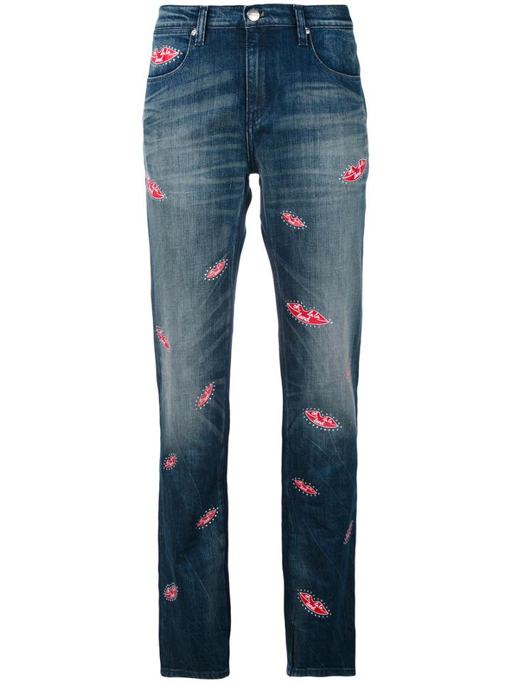 Lips Print Boyfriend Jeans - Women - Cotton/spandex/elastane - 28, Blue, Cotton/spandex/elastane, Each X Other