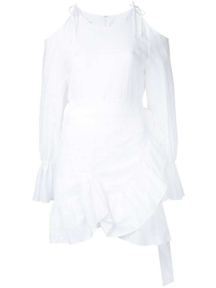 Goen.j - Cold Shoulder Sheer Dress - Women - Cotton/bemberg - S, White, Cotton/bemberg