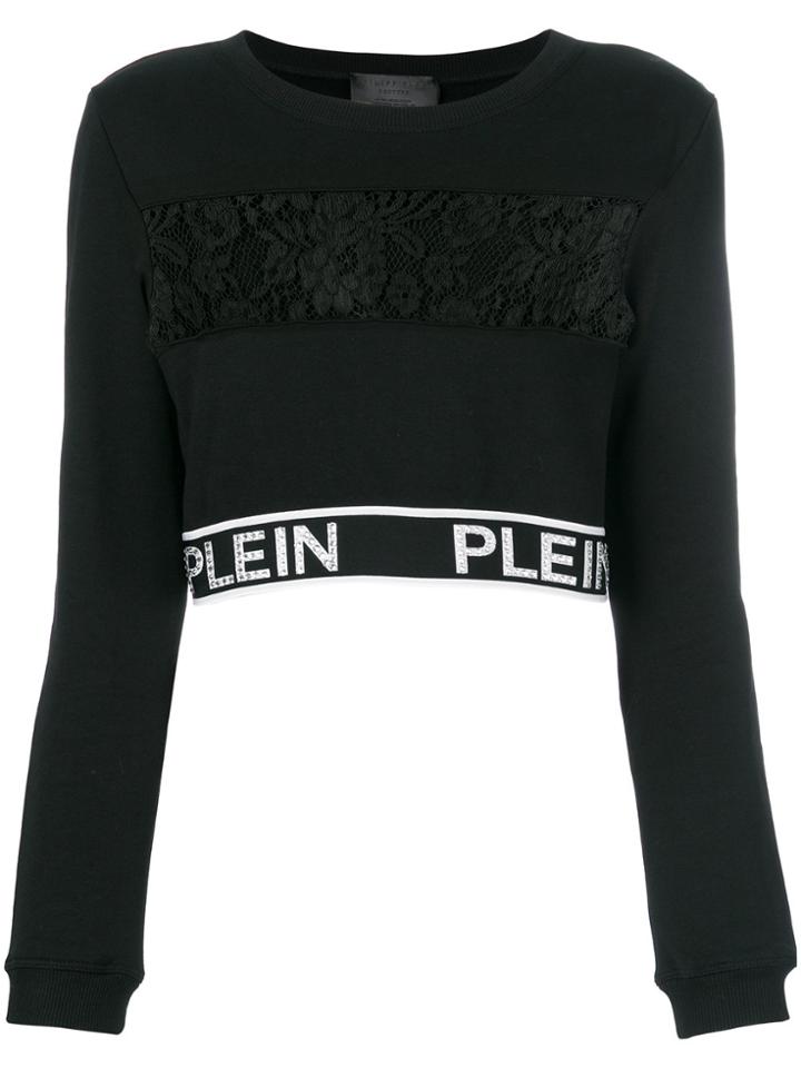 Philipp Plein Lace Panel Crop Top - Black