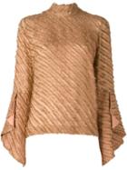 Marco De Vincenzo Bell Sleeve Frayed Blouse, Women's, Size: 40, Yellow/orange, Silk/viscose