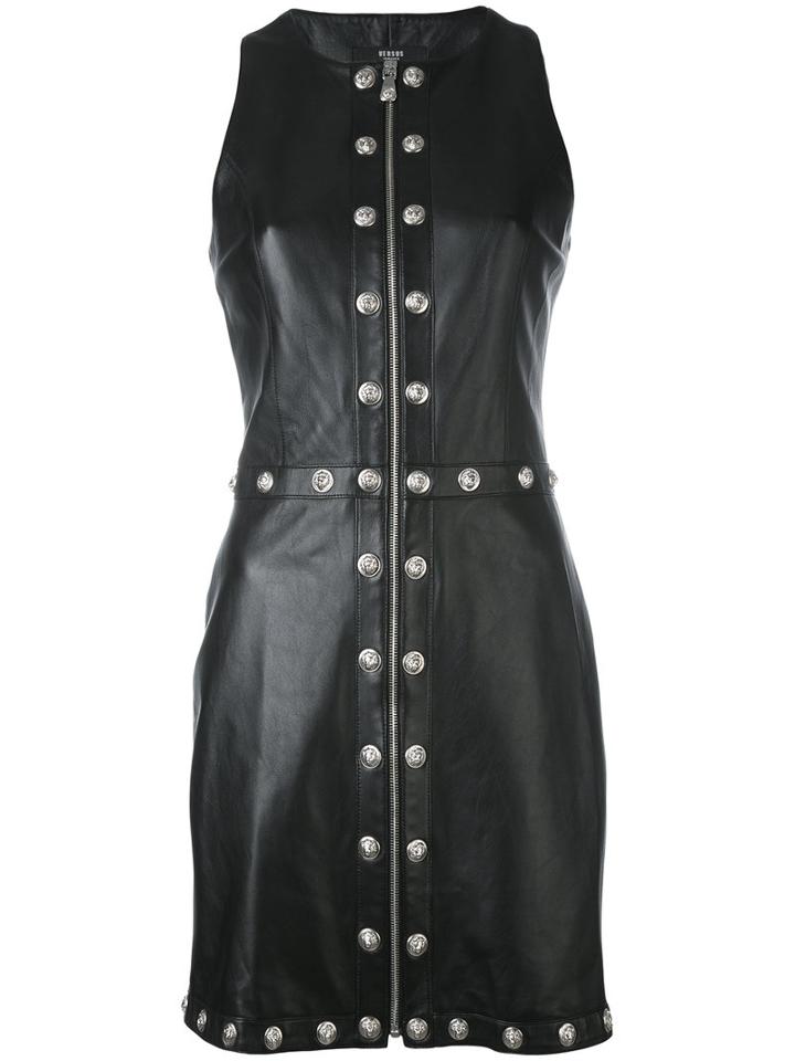 Versus - Studded Zip Mini Dress - Women - Lamb Skin/polyester - 44, Black, Lamb Skin/polyester