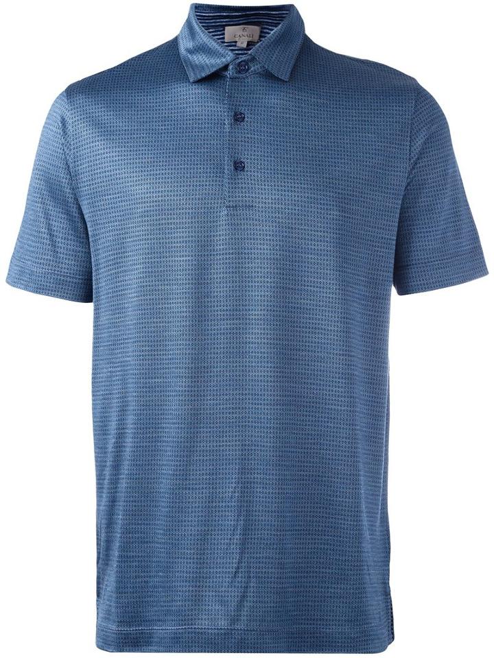 Canali Pattern Print Polo Shirt, Men's, Size: 58, Blue, Silk