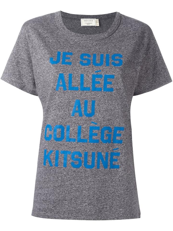 Maison Kitsuné Message Print T-shirt, Women's, Size: Medium, Grey, Cotton