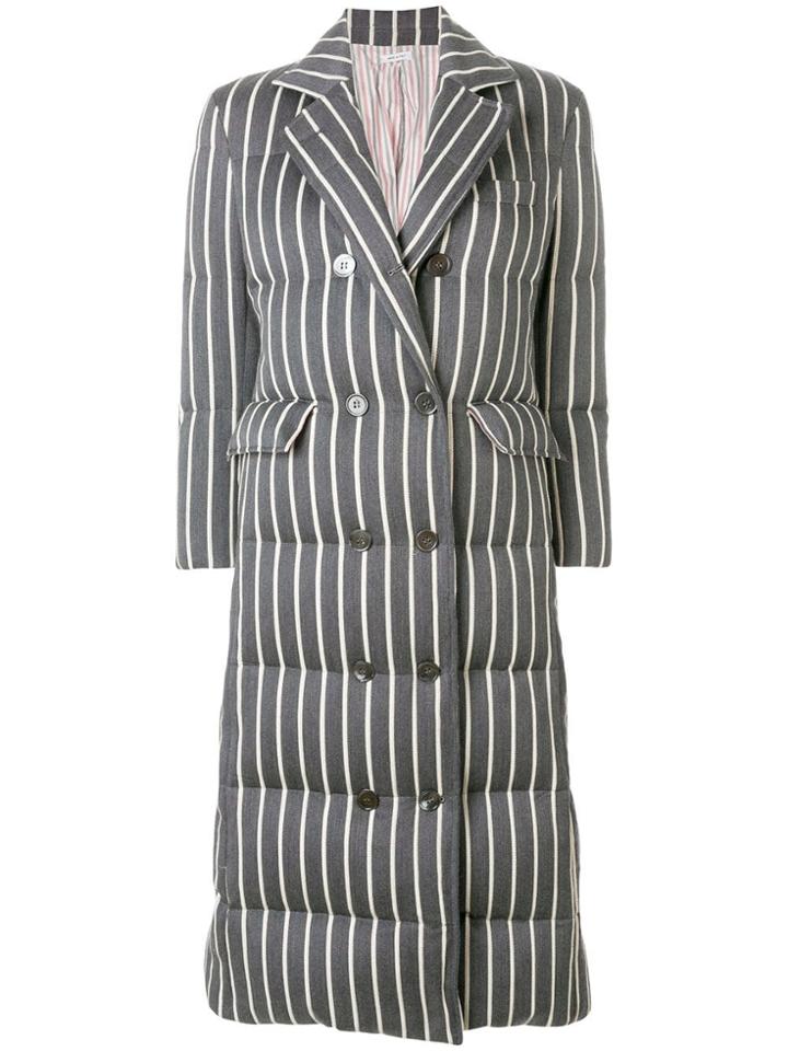 Thom Browne Chenille Banker Stripe Wool & Cotton Overcoat - Grey
