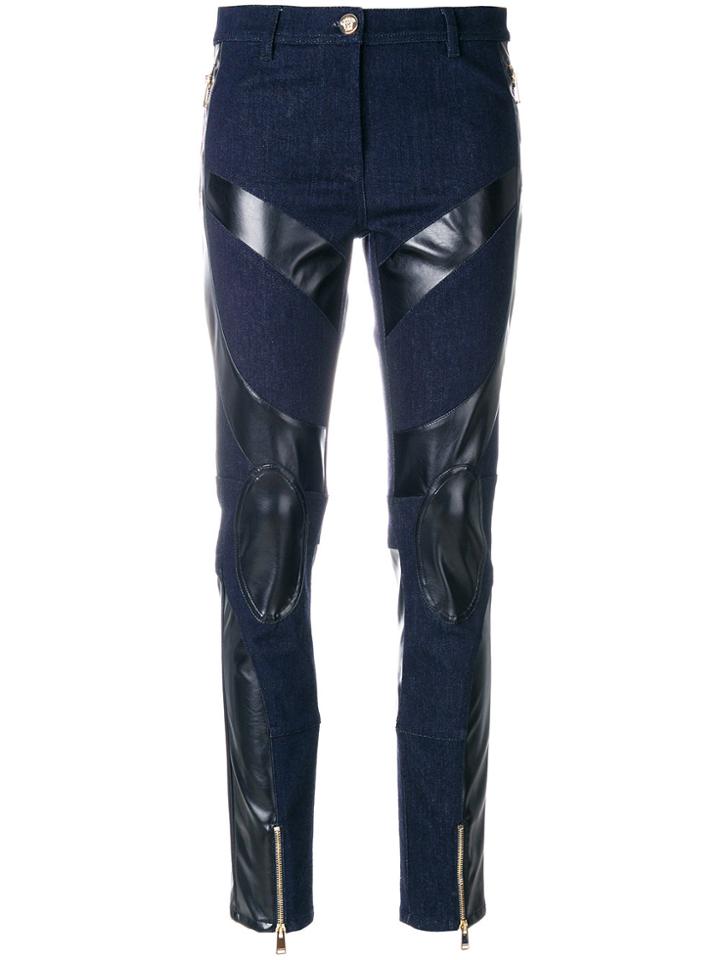 Versace Denim And Leather Skinny Trousers - Multicolour