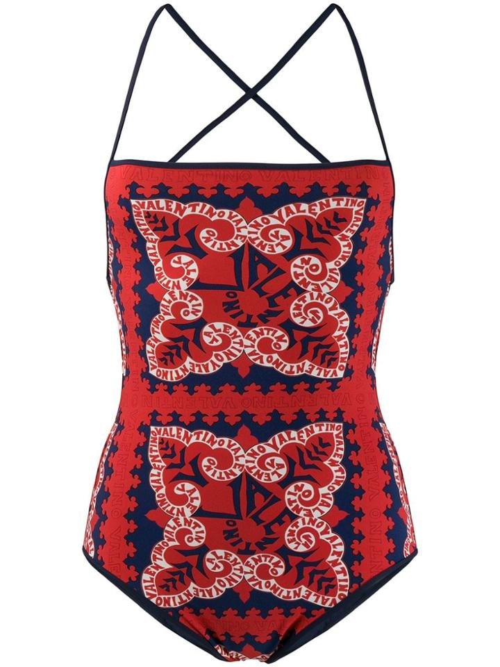 Valentino Bandana Logo Print Swimsuit - Red