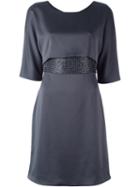 Armani Collezioni Beaded Waist Satin Dress, Women's, Size: 44, Grey, Polyester/glass