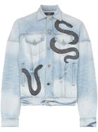 Amiri Snake Embellished Denim Jacket - Blue