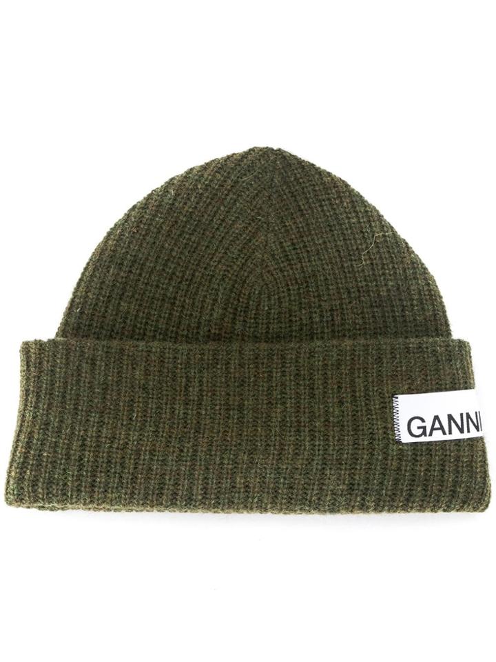 Ganni Ribbed Adjustable Beanie - Green