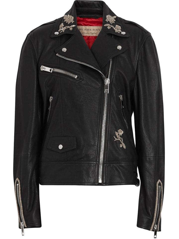 Burberry Bullion Floral Lambskin Biker Jacket - Black