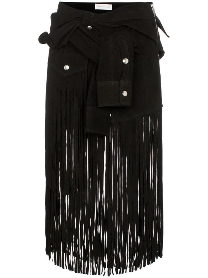 Faith Connexion Sleeve Detail Fringed Suede Skirt - Black