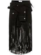 Faith Connexion Sleeve Detail Fringed Suede Skirt - Black