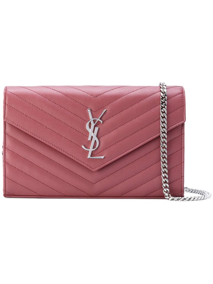 Saint Laurent - 'monogram' Chain Wallet - Women - Calf Leather - One Size, Pink/purple, Calf Leather