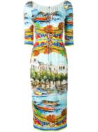 Dolce & Gabbana Carretto Siciliano Print Dress, Women's, Size: 44, Silk/spandex/elastane