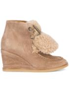Chloé Peggy Shearling Wedge Boots - Nude & Neutrals