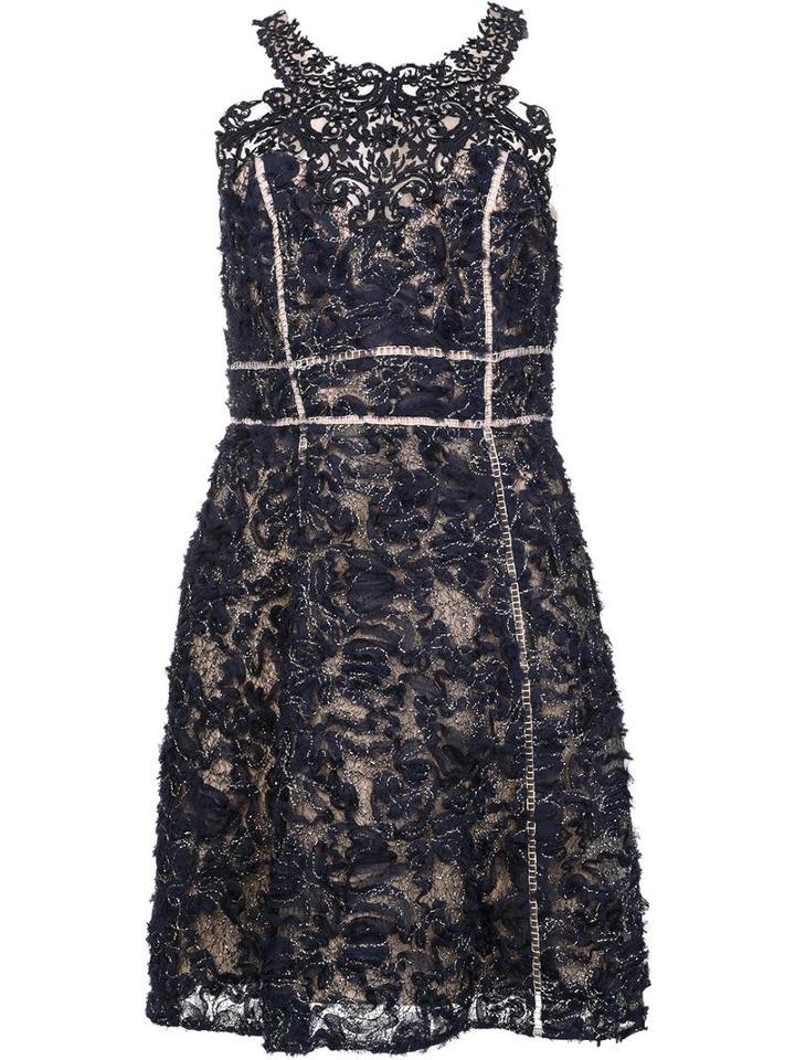 Marchesa Notte Embroidered Flower Dress, Women's, Size: 0, Blue, Polyester