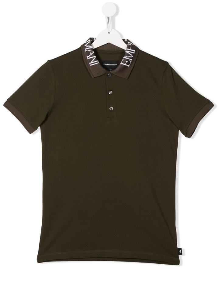 Emporio Armani Kids Teen Collar-logo Polo Shirt - Green