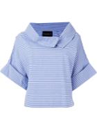 Erika Cavallini Achir Pinstriped Collar Fold Wide Sleeve Blouse, Women's, Size: 40, Blue, Cotton