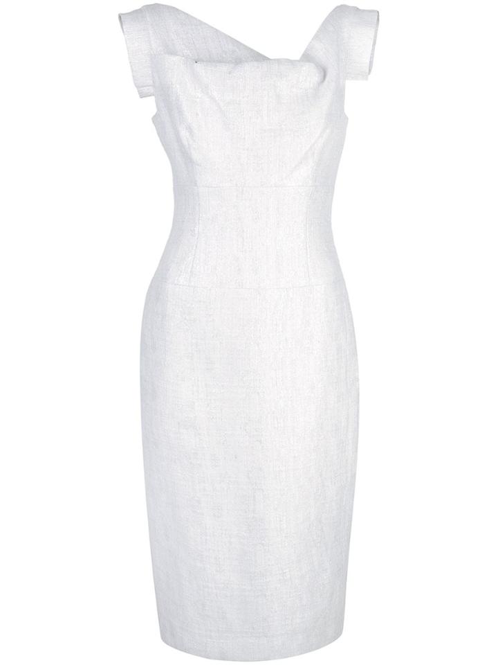 Black Halo Metallic Asymmetric Neck Dress