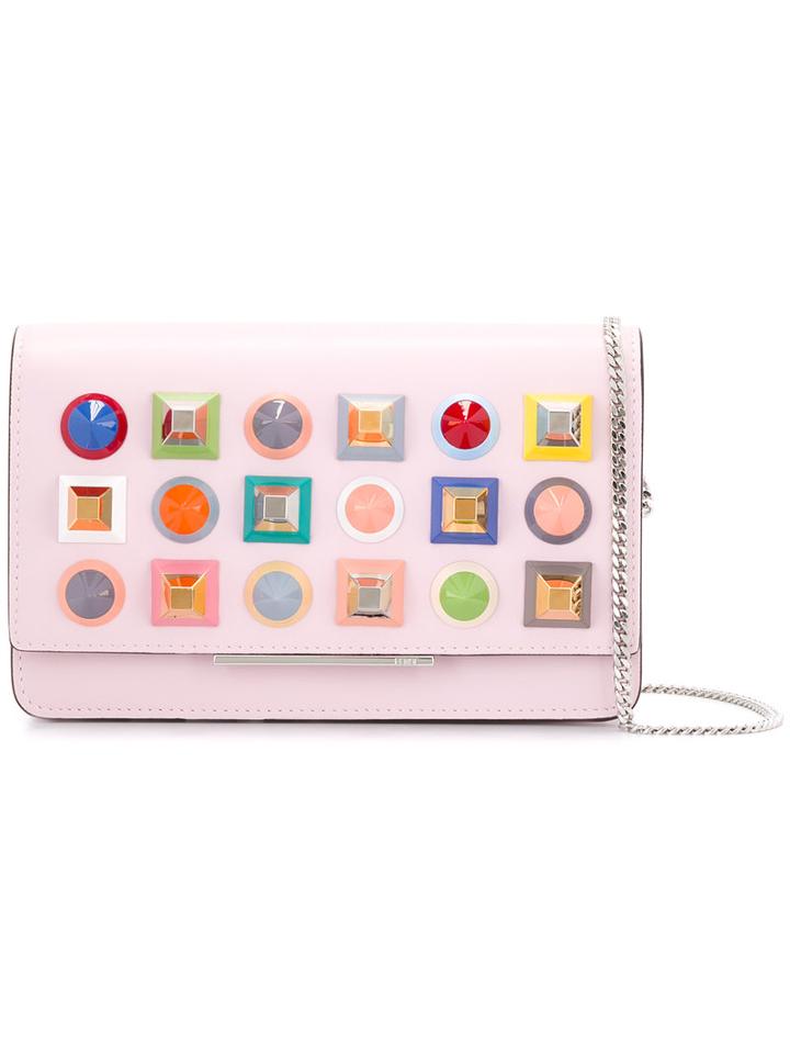 Fendi Studded Embellished Crossbody Bag, Women's, Pink/purple, Leather