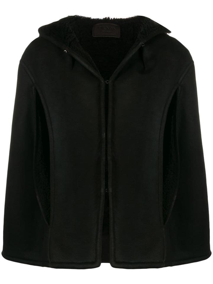 Prada Hooded Shearling Cape - Black