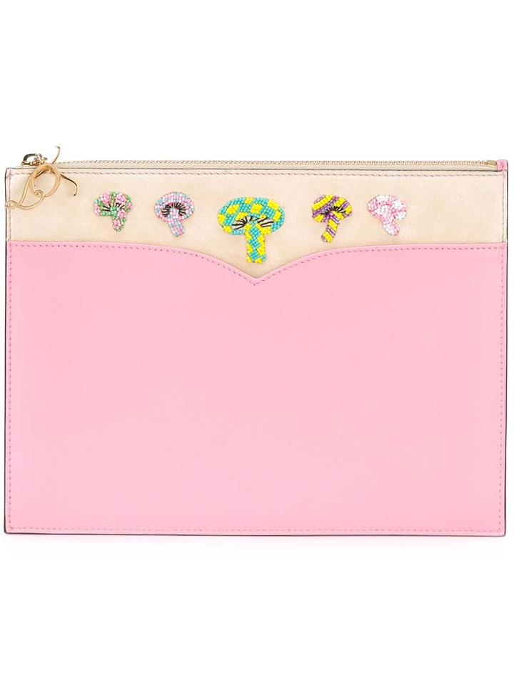 Olympia Le-tan Beaded Mushroom Clutch, Pink/purple, Calf Leather