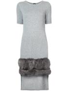 Eleventy Fox Fur Trimmed Dress - Grey