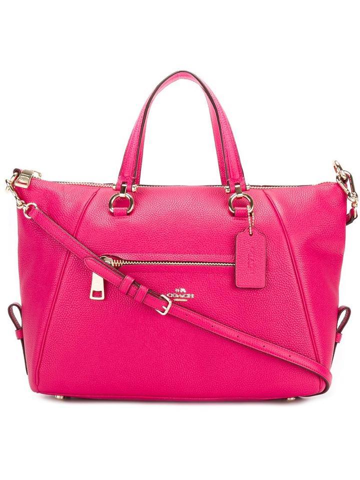 Coach Contrast Stitching Tote, Women's, Pink/purple, Leather