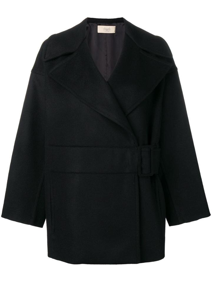 Maison Flaneur Belted Double Breasted Coat - Black