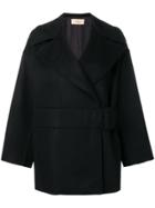 Maison Flaneur Belted Double Breasted Coat - Black