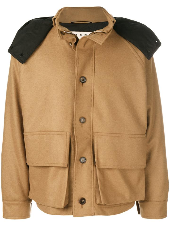 Marni Contrast Hooded Military Jacket - Brown