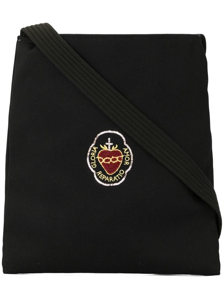 Tu Es Mon Trésor Embroidered Heart Tote Bag - Black