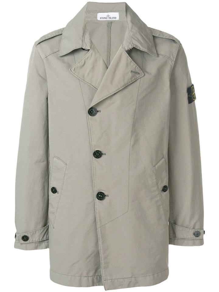Stone Island Asymmetric Double Breasted Coat - Green