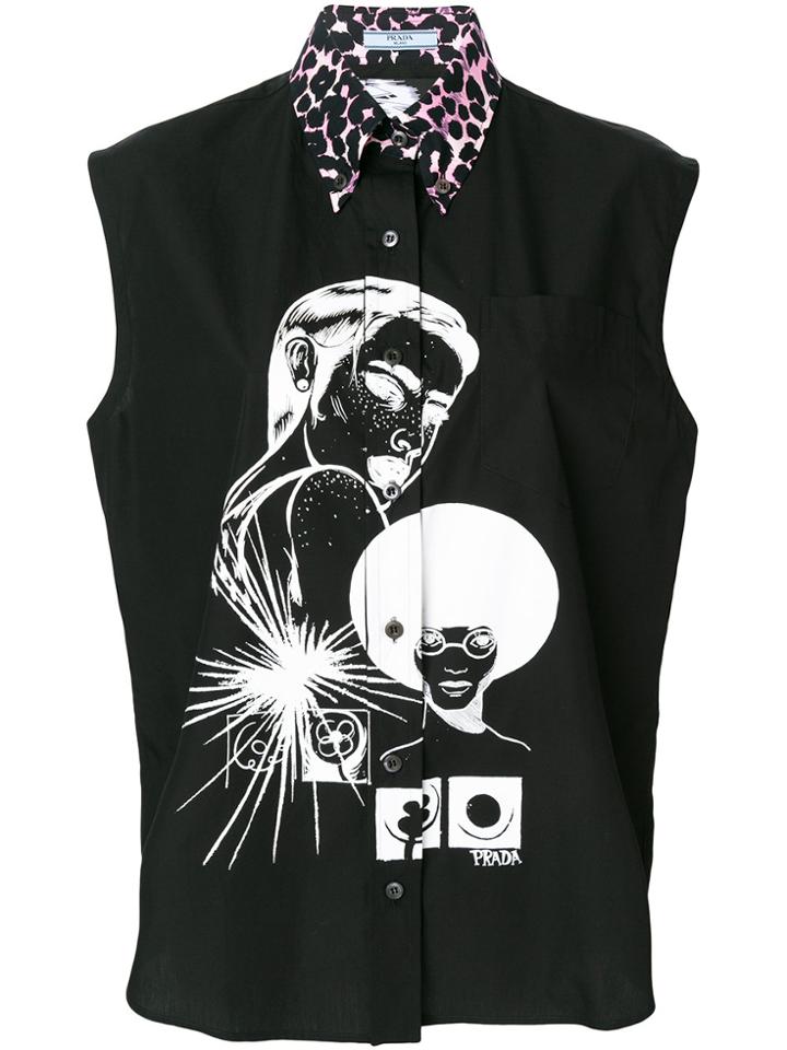 Prada Printed Sleeveless Shirt - Black