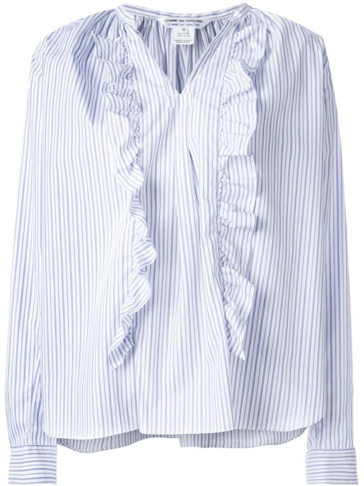 Comme Des Garçons Comme Des Garçons Ruffle Front Striped Blouse, Women's, Size: S, White, Cotton
