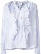 Comme Des Garçons Comme Des Garçons Ruffle Front Striped Blouse, Women's, Size: S, White, Cotton
