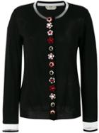 Fendi Floral Placket Cardigan, Women's, Size: 46, Black, Silk/cashmere/polyester/plastic