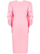 Alex Perry Ruffled Sleeves Fitted Dress - Pink & Purple