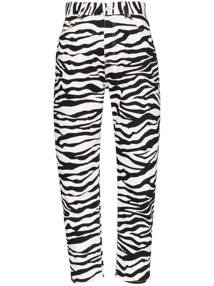 Attico Zebra Stripe Slim Leg Cotton Trousers - White