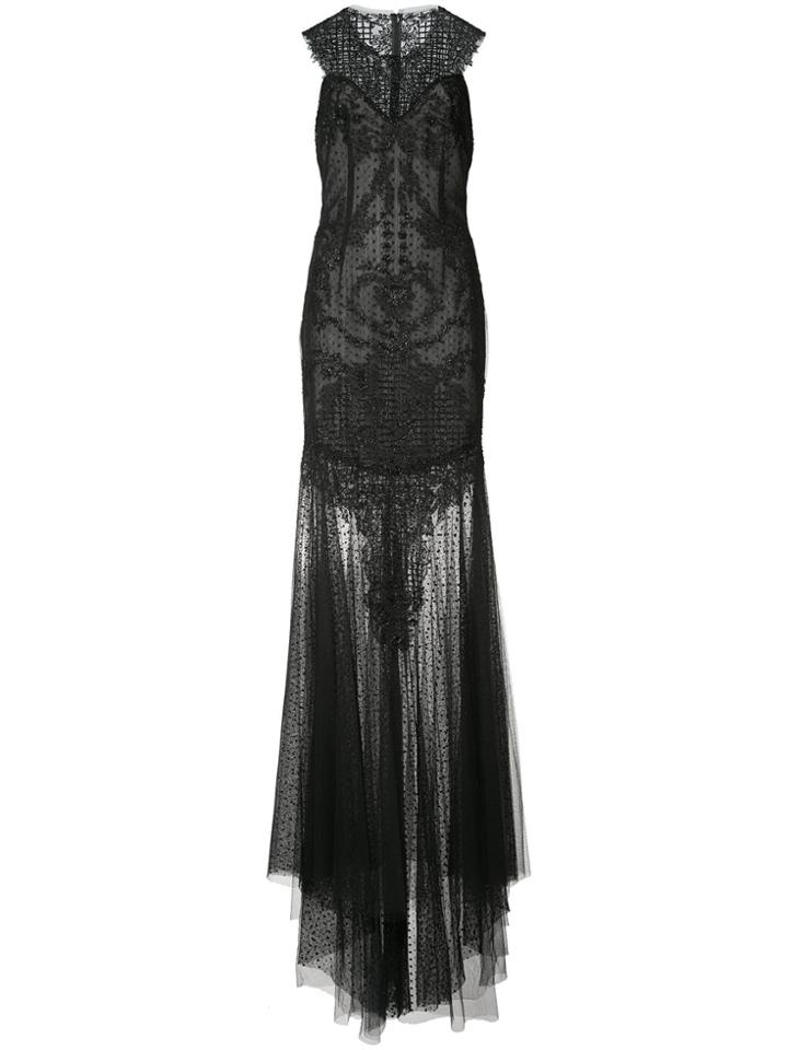 Monique Lhuillier Sheer Embellished Gown - Black