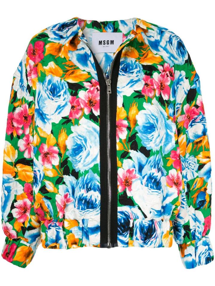 Msgm Floral Pattern Bomber Jacket - Multicolour