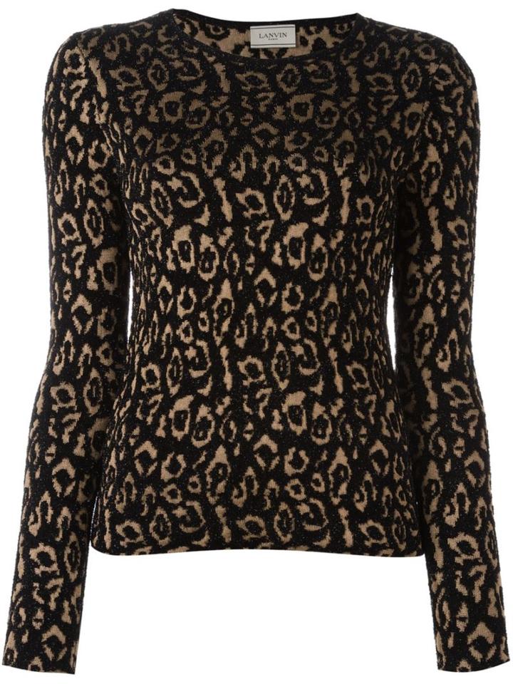 Lanvin Leopard Pattern Knit Top, Women's, Size: Large, Black, Viscose/polyamide/cotton