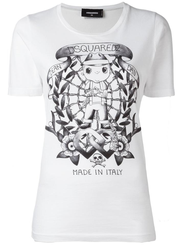 Dsquared2 Long Tattoo Graphic T-shirt, Women's, Size: Xs, White, Cotton