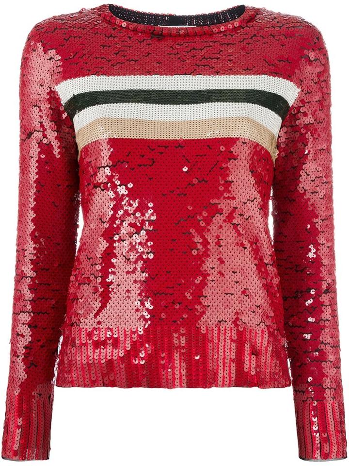 Aviù Striped Sequinned T-shirt, Women's, Size: 44, Red, Polyamide/polyester/spandex/elastane